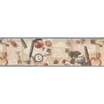 thumbnail image 2 of Concord Wallcoverings Wallpaper Border Vintage Hard Writing Letters Greeting Cards Flowers for Living Room Home Office, Colors Pastel Blue Red Green Brown Beige, Size 7 Inches by 15 Feet AEB1749B, 2 of 4