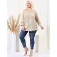 thumbnail image 3 of Women Plus Size Crochet Panel Kimono Raglan Sleeves Ruched Front Tops Apricot 4X, 3 of 6