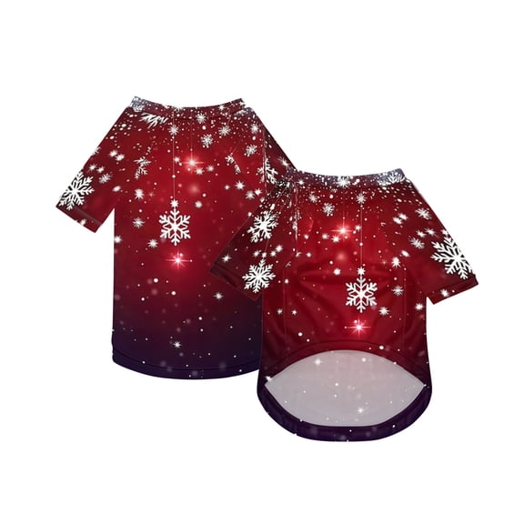 Christmas Snowflake Print Dog Short Sleeve T‑shirt Lightweight Breathable Polyester Pet Shirts Festive Holiday Dogs Clothes for Daily Walking Party Photo