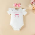 thumbnail image 6 of mgoYE Baby Girl Clothes Baby Girl Clothes Short Sleeve Ribbed Knit Romper Tops + Tutu Skirt + Cute Headband 3pcs Set(White,6-9 Months), 6 of 6