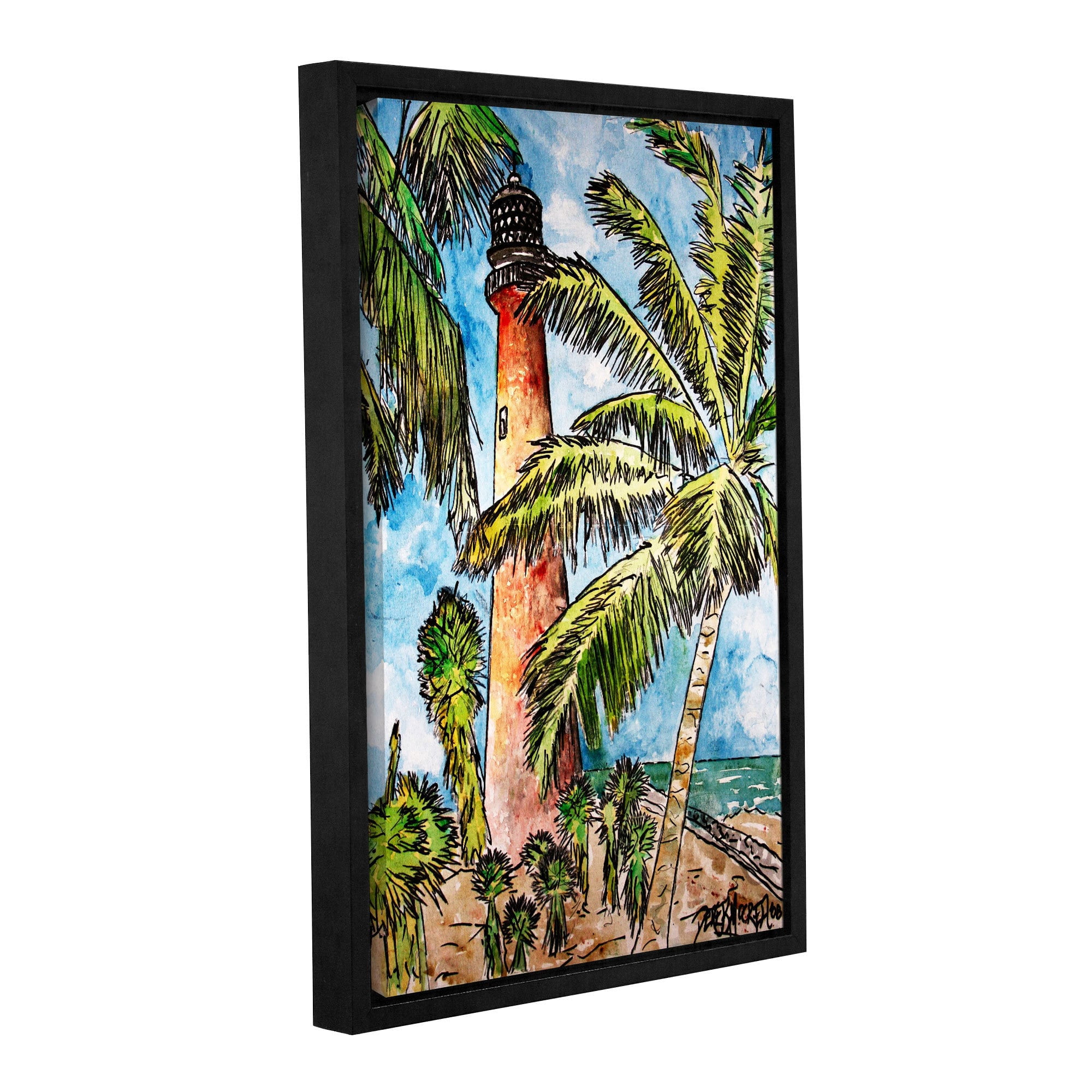 ArtWall Derek Mccrea "Cape Florida Lighthouse" Gallery-wrapped Floater-framed Canvas