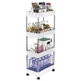 thumbnail image 2 of Immere Rolling Storage Cart, 4-Tier Bathroom Organizer Utility Cart Laundry Room Organization Mobile Shelving Unit with Towel Rack, Lockable Wheel, Hooks & Cup for Kitchen Bedroom Office, White, 2 of 8