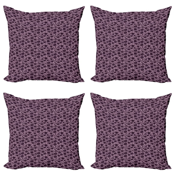 Ambesonne Floral Throw Pillow Cover 4 Pack, Doodle Nature Birds, 18", Lilac and Plum