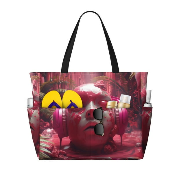 Fotbe Surreal Pink Headphones Bolsa de Viaje para Playa - Resistente al Agua, Bolsa Tote de Gran Capacidad y Ligera con 7 Bolsillos para Mujeres y Hombres