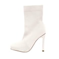 thumbnail image 2 of Women's Stretch Knit Sock Ankle Boots, Square Toe Thin Stiletto High Heel Slip-On Fashion Booties for Party Wedding Daily Outfits Beige 39, 2 of 8