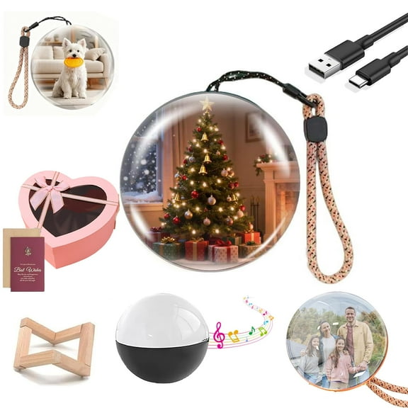 Wizlet 2.7 Inch Christmas Memory Orb, Xmas Memory Sphere Ultrasound Ornament, Memory Electronic Crystal Ball Video Player, 3D Memory Orbs Ball, Uploadable Videos & Photos Black