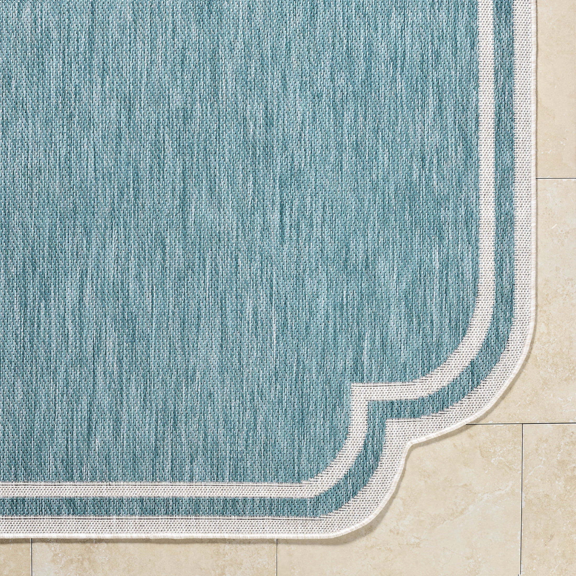 Livabliss Miami Beach Modern Border Outdoor Area Rug, 9'2" x 12', Aqua/White