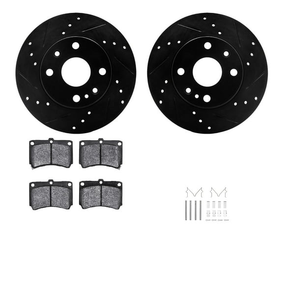 Dynamic Friction Company Front Brake Rotors-Drilled and Slotted-Black with 5000 Advanced Brake Pads includes Hardware 8512-55022