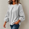 thumbnail image 3 of yillto Womens Top Puff Long Sleeve Textured Fashion Shirts Solid Color Loose Lightweight Sweatshirts, 3 of 5