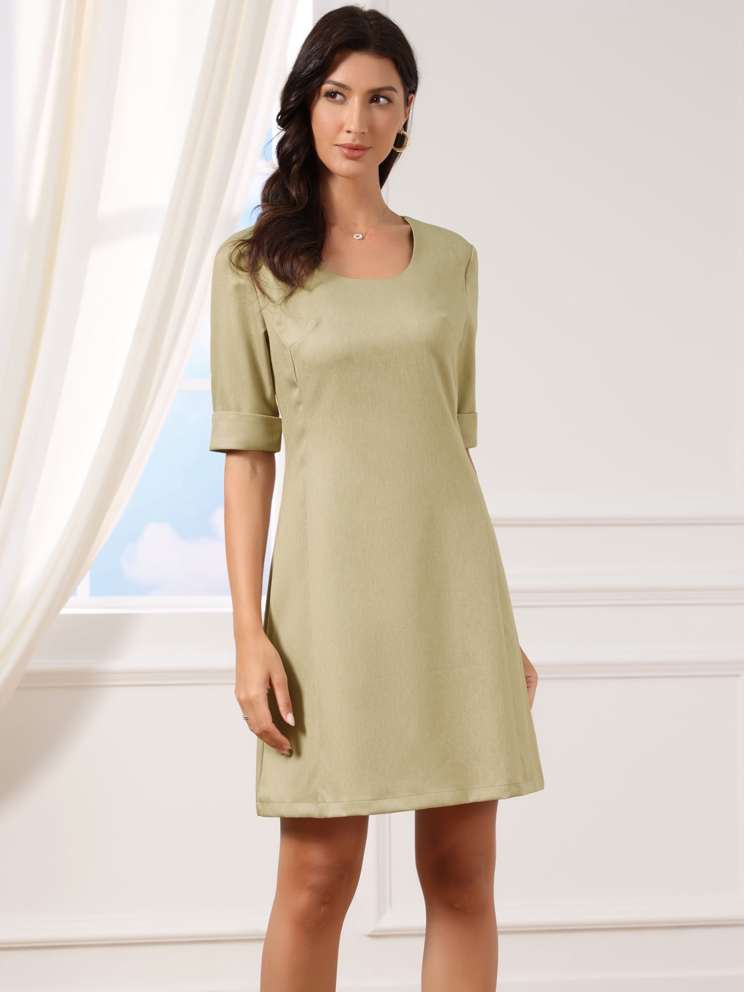DARING DIVA Women's Mini Dressy Casual Short Sleeve A-Line Casual Work Dress S Khaki