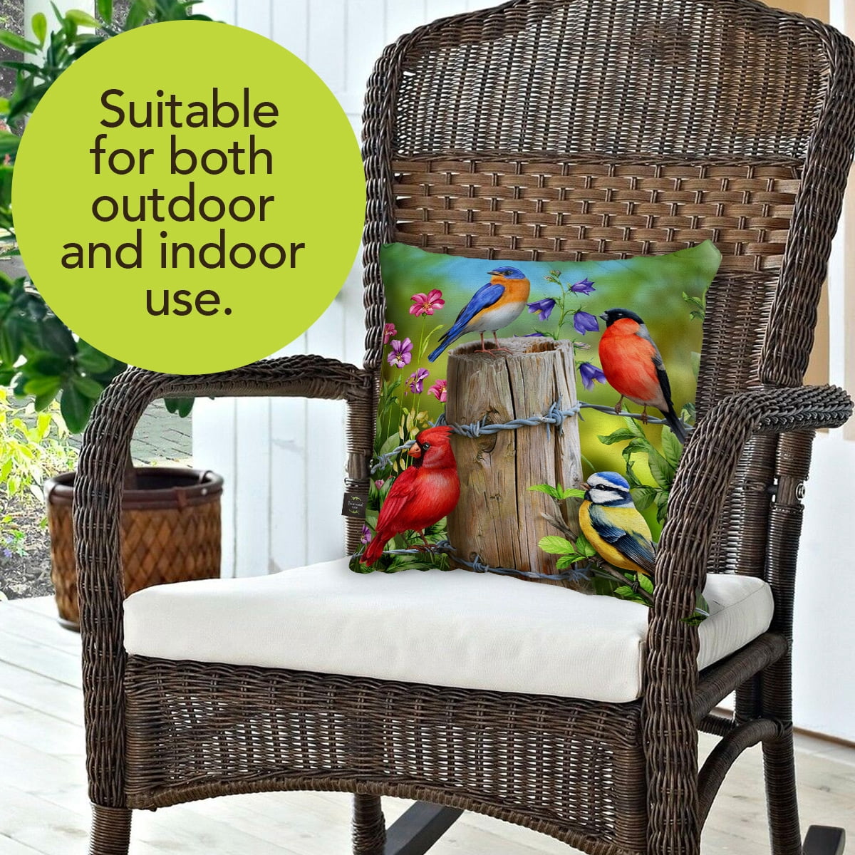 Briarwood Lane Spring Indoor/Outdoor Pillow 17x17 Fence Post Birds For Spring Pillow