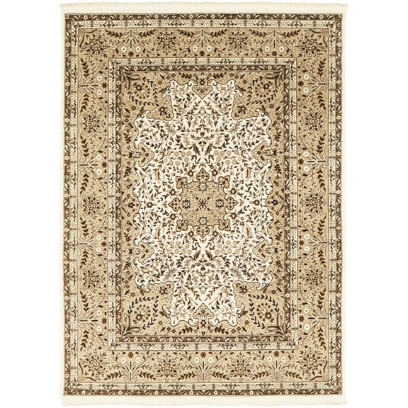 Cream Floral Kirman 6X8 Oriental Rug