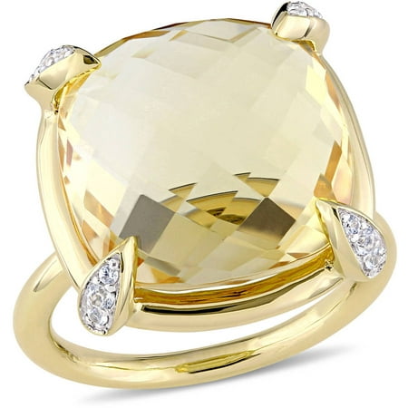 Tangelo 15-1/8 Carat T.G.W. Citrine and White Sapphire 14kt Yellow Gold Cocktail Ring