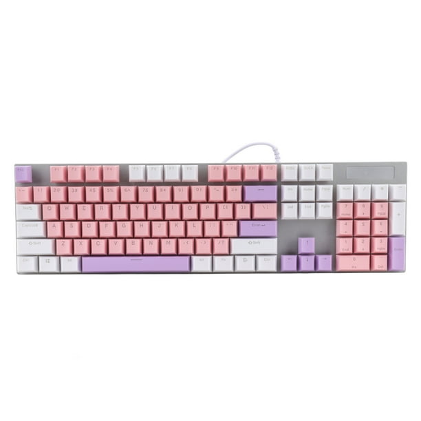 Teclado Mecánico Para Juegos, 104 Teclas, Teclado Mecánico Rosa Con Tapa Punk, Brillo Retroiluminado Colorido Ajustable, Panel De Metal Duradero, Teclado Para Juegos Con Cable Con(902-7 Pink Punk