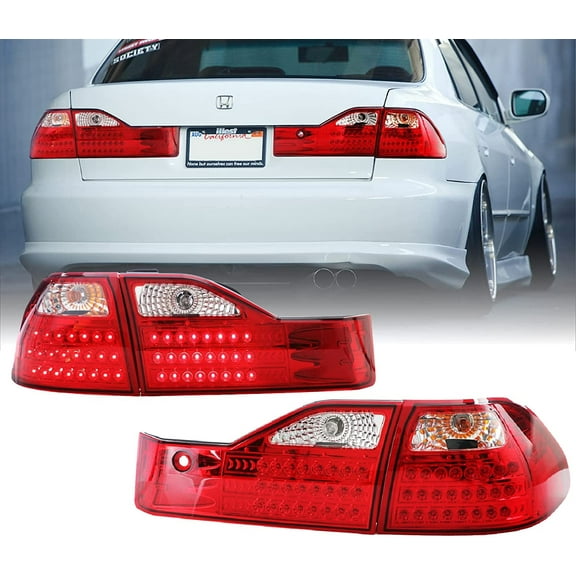 USR DEPO 98-00 Accord Tail Lights - JDM Style Red / Clear Lens LED Rear Tail Lamps Set Compatible with 1998-2000 Honda Accord 4 Doors Sedan