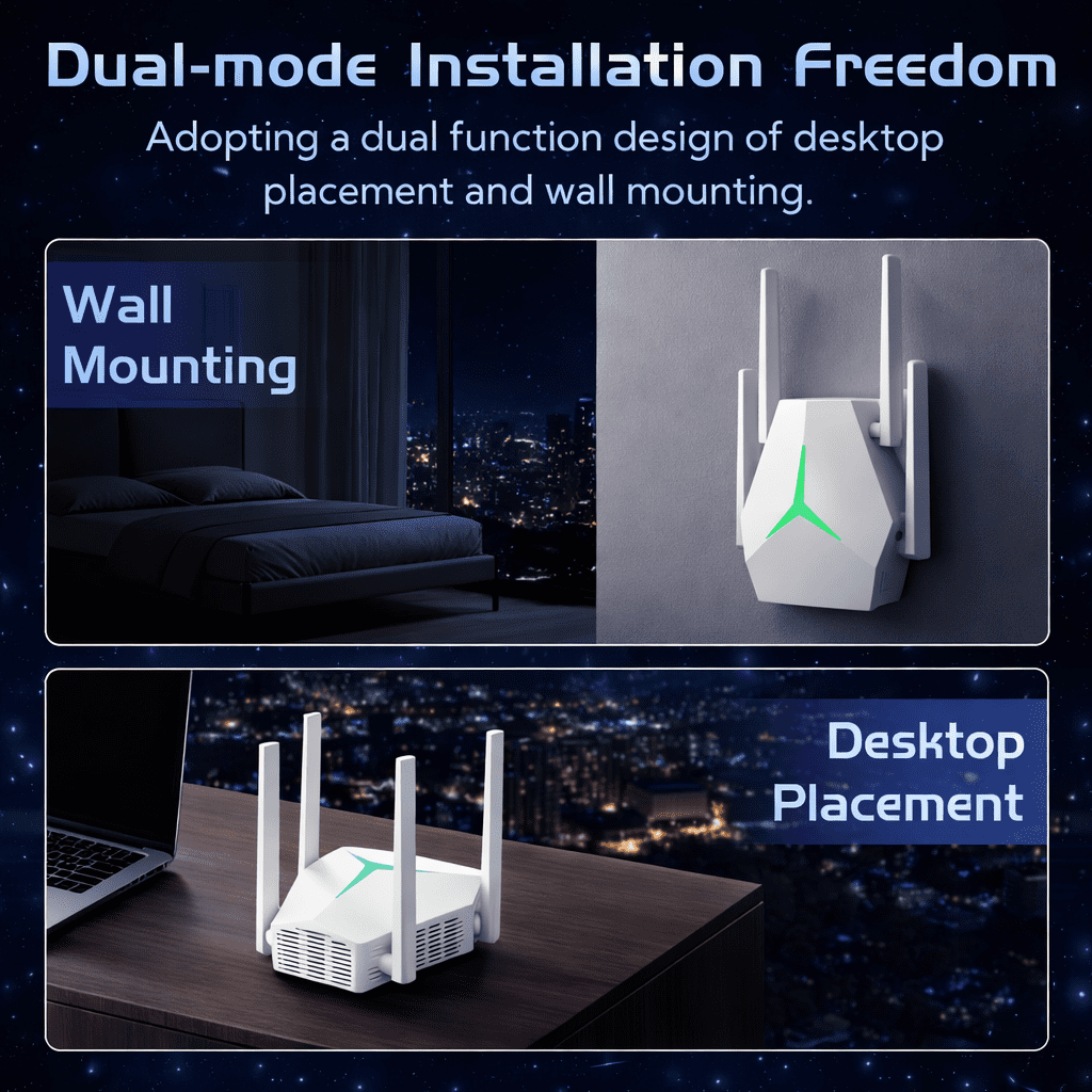 AC1200 Dual Band WiFi Range Extender - WiFi Booster with 4 External Antennas & MIMO Tech, 3 Modes (Repeater/AP/Router), Type-C Powered, Plug and Play Easy Setup for Home Office, White.