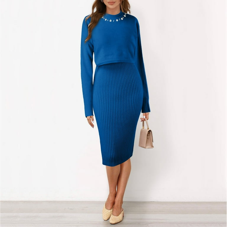 Women Suitable Knitted Dress Two Piece Suit Pullover Top And Dress Bodycon  2 Piece Set Midi Dress Knitted Dress Set Bathing Skirts for Women Womens Evening  Gown Long Swimsuits for Women Summer