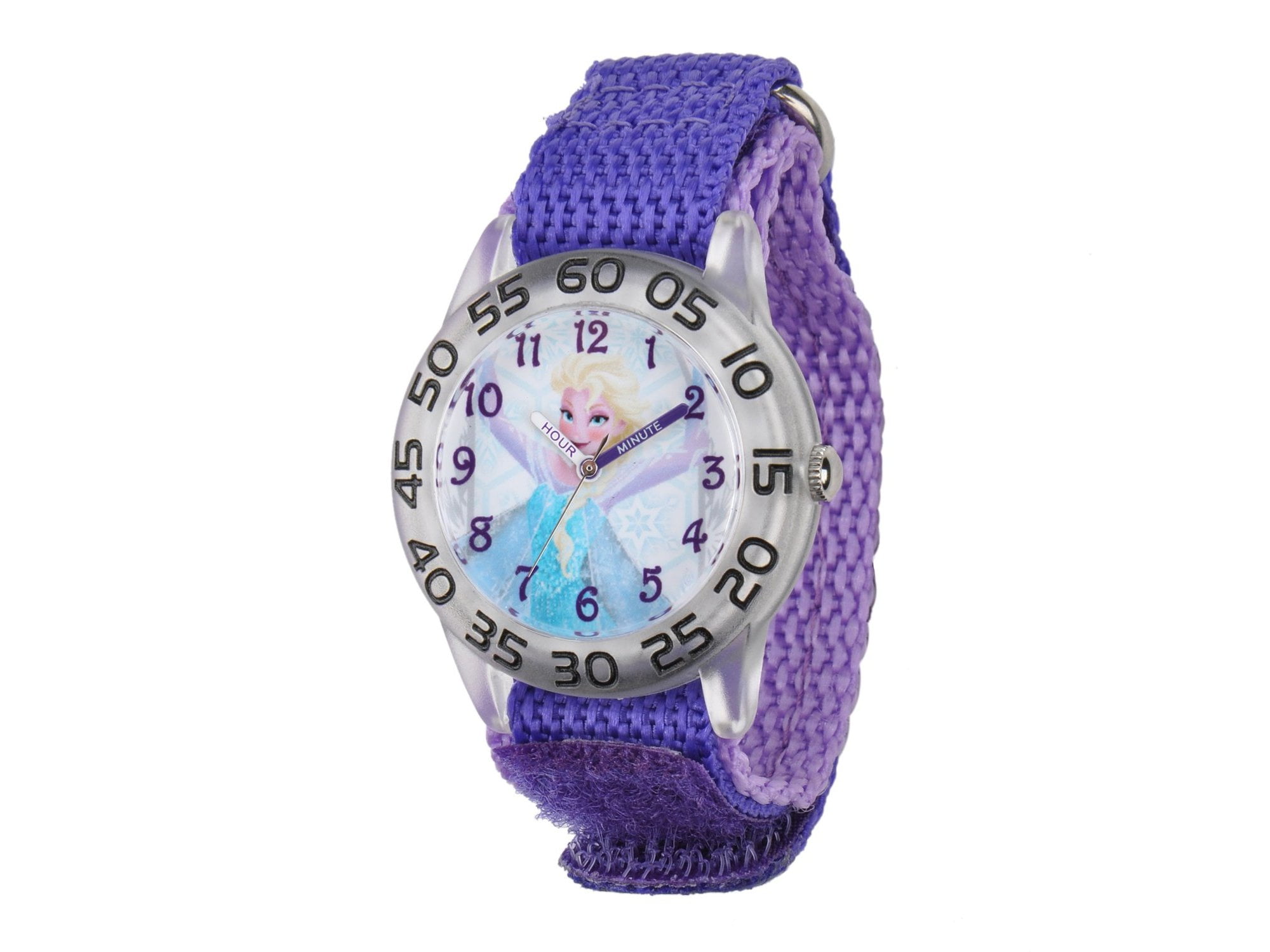 Frozen Elsa Girls' Plastic Case Watch, Purple Nylon Strap