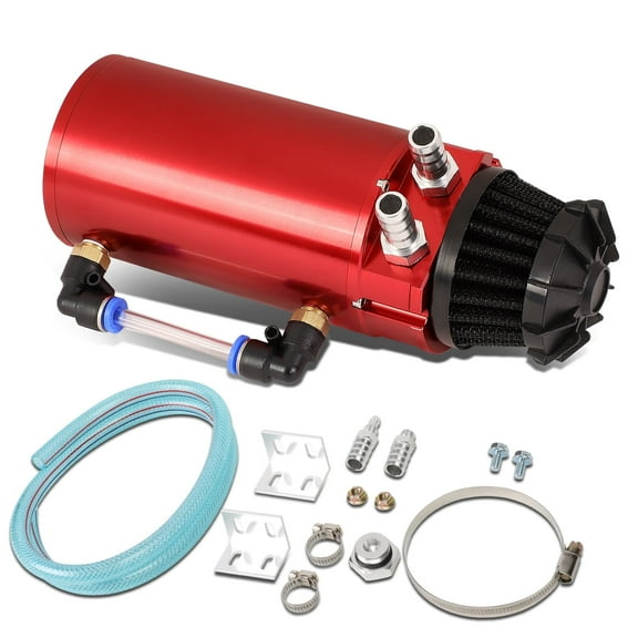 DNA Motoring OCT-ZTL-9046-RD Universal Aluminum Oil Reservoir Catch Can Tank w/Breather Filter Baffled (Red)