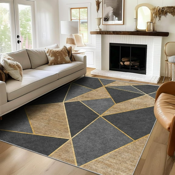 Contemporary Rug Non Slip Backing Floor Carpet Washable Triangle Geometric Rugs For Living Room Bedroom, Modern Art Area Rug For Home Decor 3x4ft