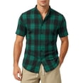 thumbnail image 5 of hoksml Men's Stand Collar Plaid Short Sleeve Button Shirt, Regular Fit Shirts for Daily Outdoor and Summer Casual Wear, 5 of 9