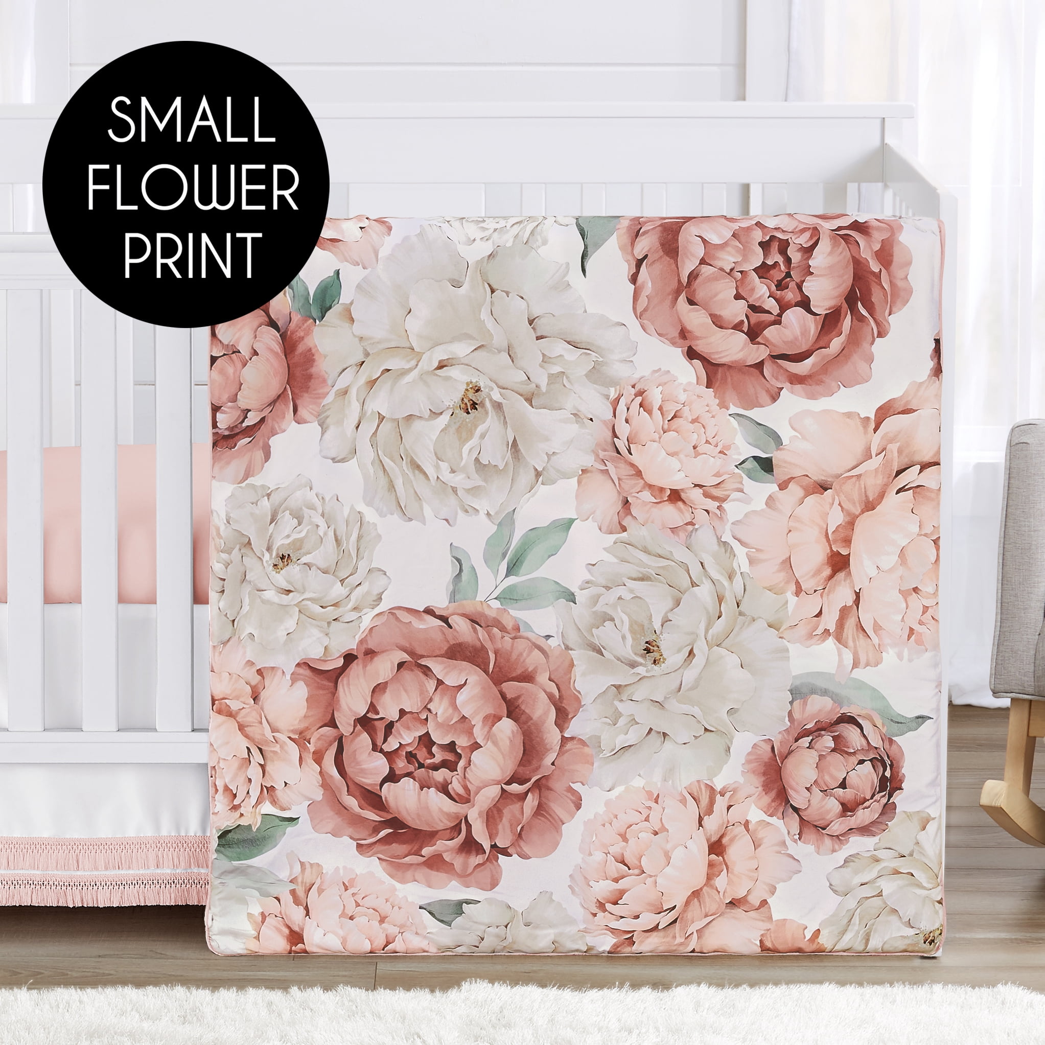 Sweet Jojo Designs Peony Floral Garden Pink and Ivory 4 Piece Crib Bedding Set