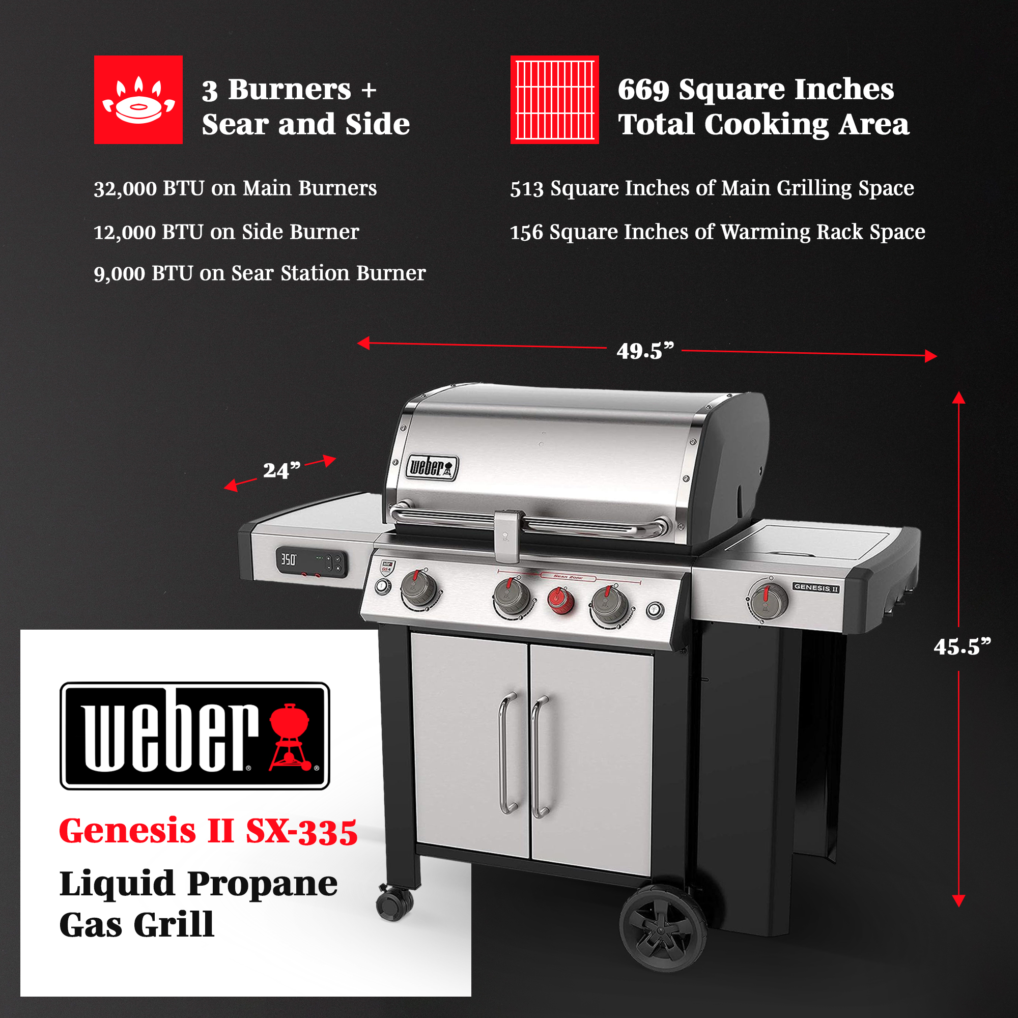 Weber Genesis II SX-335 Stainless 3 Burner Liquid Propane Gas Smart Grill - image 4 of 12