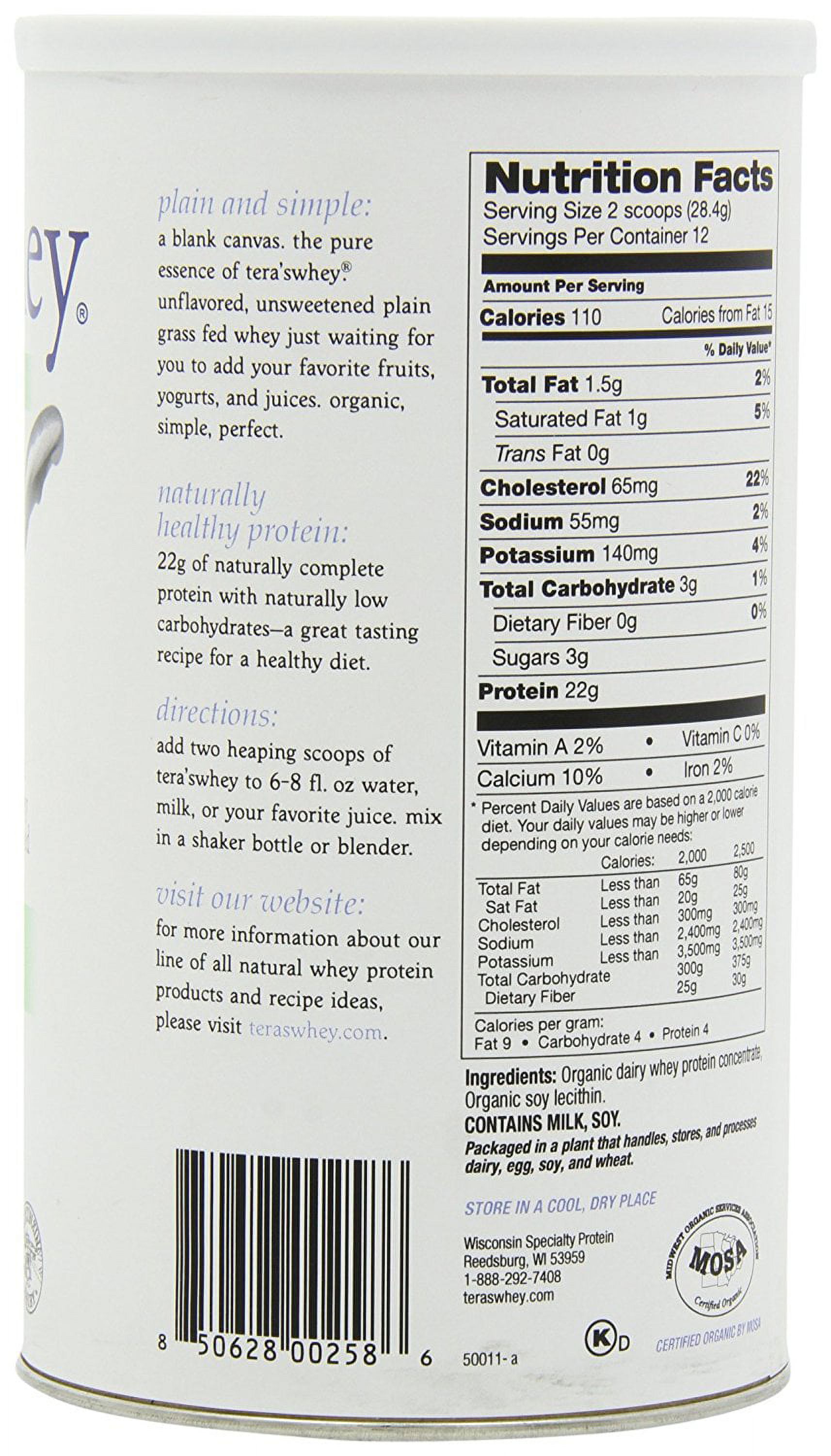 tera's: Organic Gluten-Free Certified Grass-Fed Whey Protein, Unsweetened, 12 oz
