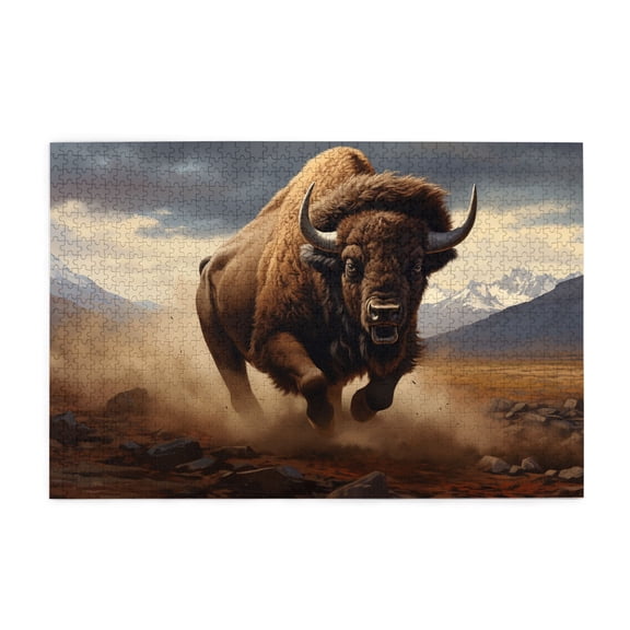 1000 PCS Running Bison - 1000 Piece Vibrant Jigsaw Puzzle,Home Wall Decor,Family Leisure And Entertainment,Enjoy The Puzzle Solving Process,Vibrant Animals Adult Wooden Puzzle