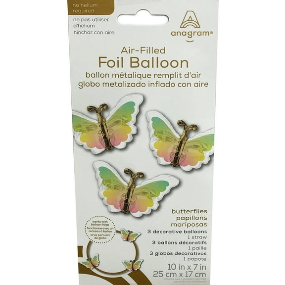 3 Decorative Mini Butterfly Balloons Inflate with Air 10" Tall For Table Centerpiece