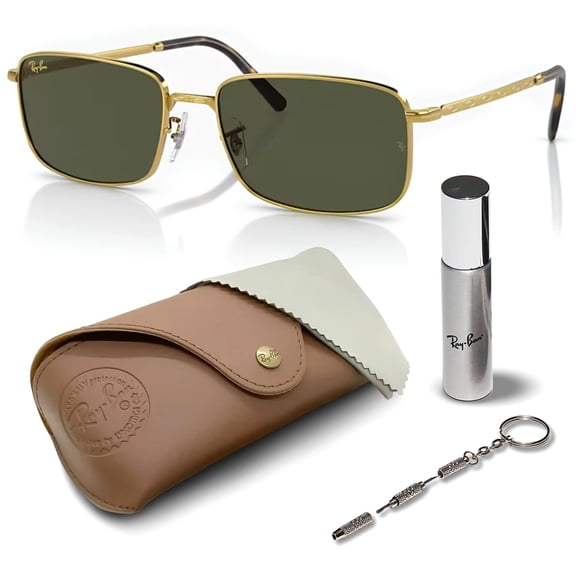 Ray-Ban RB3717 Rectangle Shaped Non-Polarized Sunglasses for Men & Women - Includes Official RAYBAN Eyewear Kit - Ideal Formal & Casual Wear Sunglasses - Green Lens