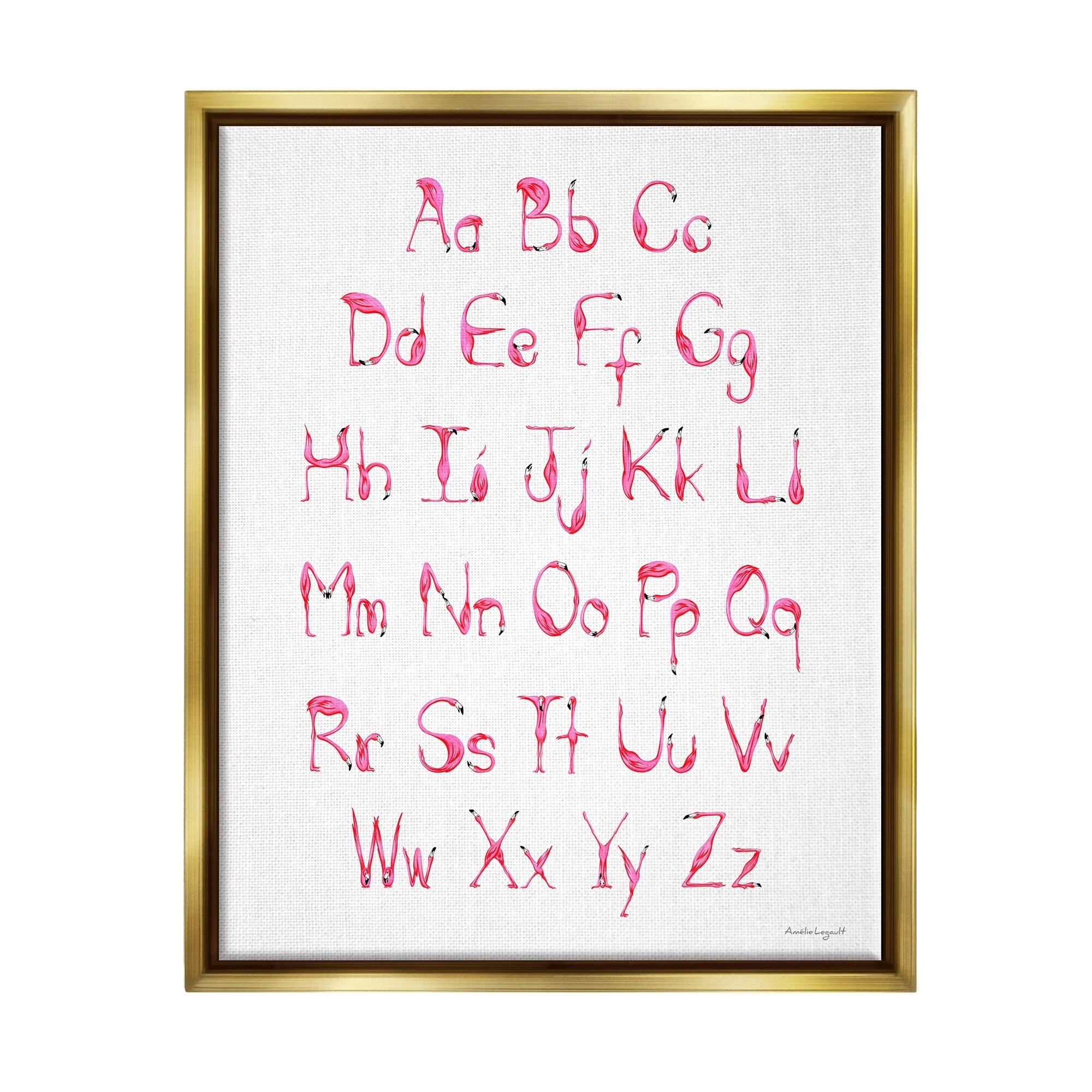 Stupell Industries Flamingo Shaped Letters Alphabet Pink Typography Design Graphic Art Metallic Gold Floating Framed Canvas Print Wall Art, Design by Amelie Legault