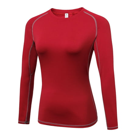 Plus Size Women Ladies Compression Long Sleeve T- Shirts Active Wear Basic Yoga Tops Fitness Sports Blouse Tee Athletic Tights, Running Jogging Training Long Workout Gym