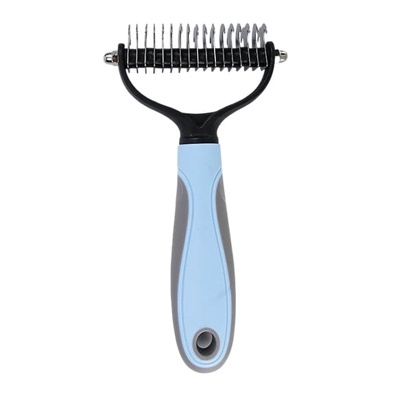 Blue 9cm Double-Sided Pet Deshedding Brush Gentle Grooming Tool for Cats and Dogs