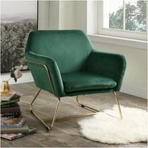 JERFIT Modern Velvet Accent Chair, Emerald Green Upholstered Lounge Chair with Gold Metal Legs for Living Room, Bedroom, Dressing Room