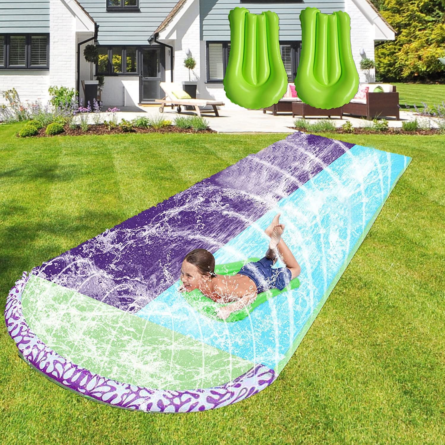 Outdoor Water Slides Outdoor Water Toys 188x28inch Garden Backyard Giant Racing Lanes and Splash Pool Water Slip and Slide for Kids Adults 