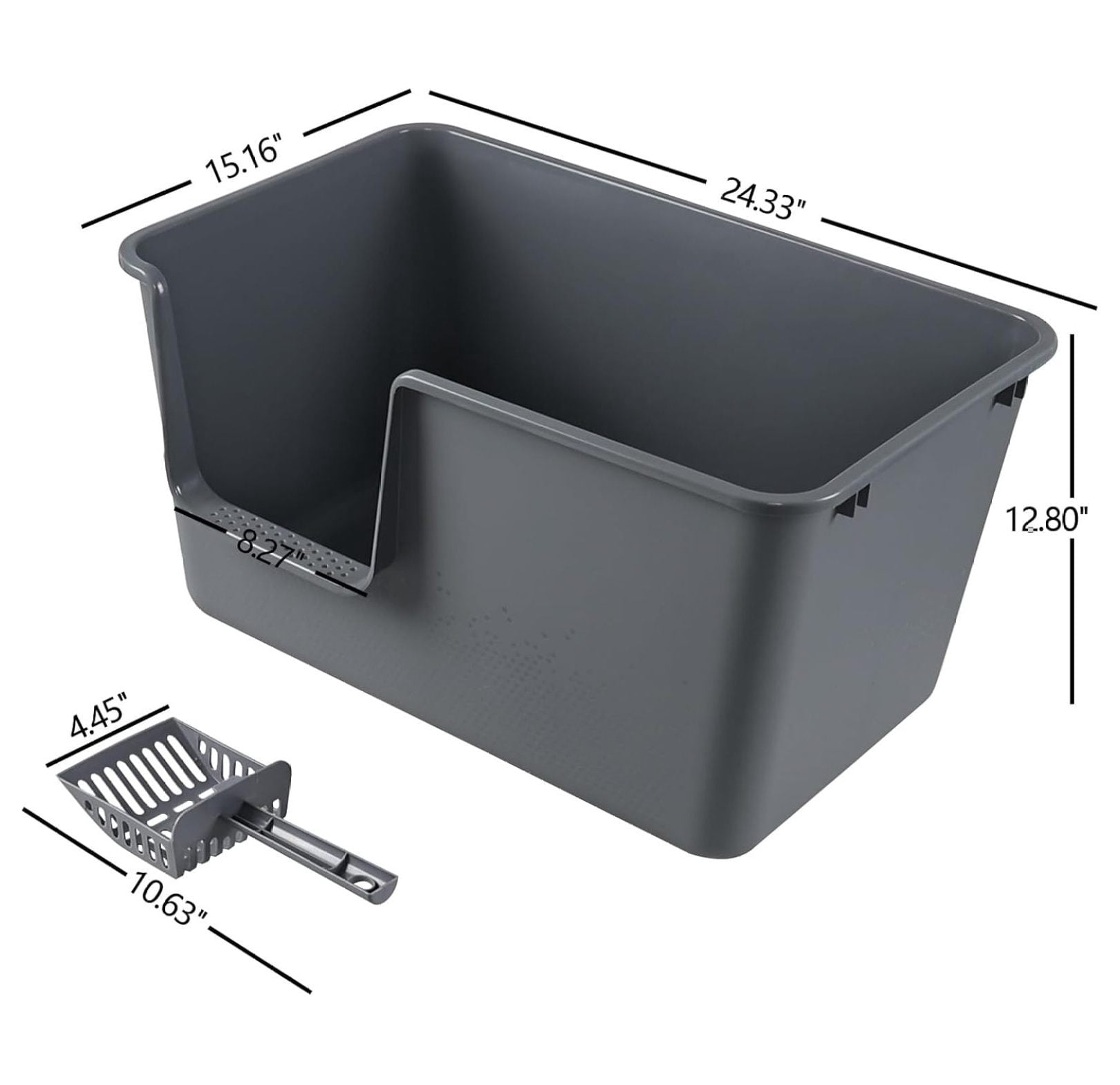 4-Pack Open Top Large Cat Litter Box with High Sided, 12.8" Heigh Anti-Splashing Kitty Litter Box with , Gray