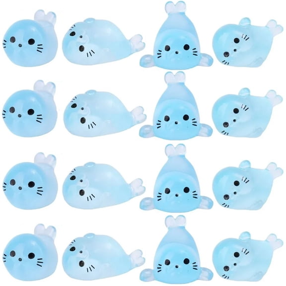 Jiibva 40Pcs Mini Resin Animals Figurines, Luminous Seals Ornament, Tiny Seals Statue DIY Tiny Animals Figures for Fairy Garden Landscape Aquarium