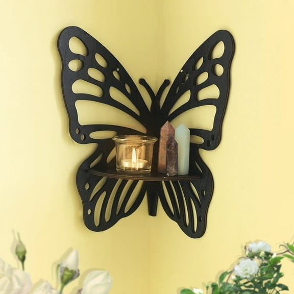 Wooden Butterfly Wall Shelf with Hollow Design, Decorative Storage Rack for Home Organization and Decor