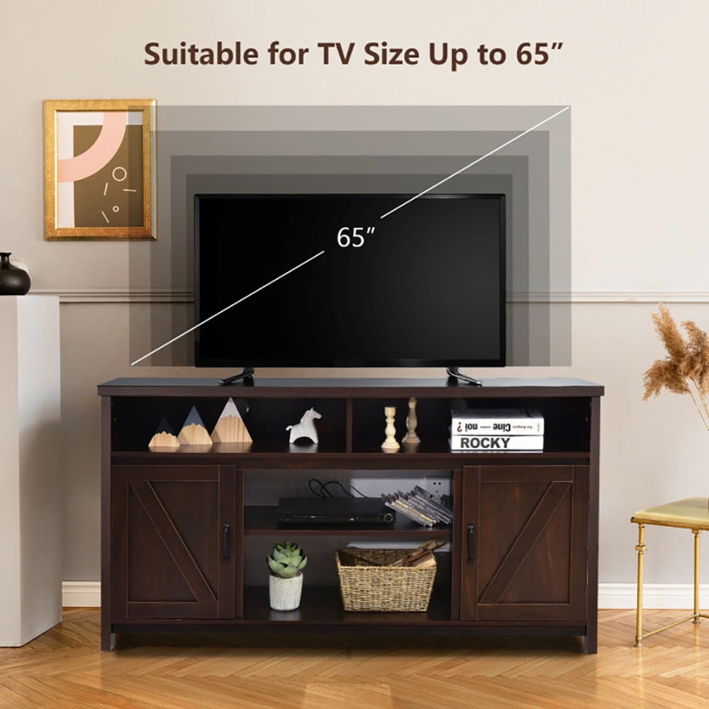 Finihen TV Stand, TV Cabinet, 59 Inch TV Stand Media Center Console Cabinet with Barn Door for TV's 65 Inch, Media Entertainment Center with Storage, for Living Room, Bedroom, Brown