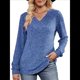 thumbnail image 1 of Blusa de Larga con Cuello en V para Mujer, Blusa Informal de Otoño, Suéter Tipo Túnica, Ropa de Moda. Azul L, 1 of 5