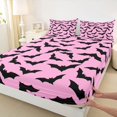 thumbnail image 4 of Manfei Gothic Bat Bed Sheets 4-Piece, Spooky Animal Halloween Full Size Sheets, Pink Black,1 Fitted Sheet, 1 Flat Sheet and 2 Pillowcases, 4 of 5