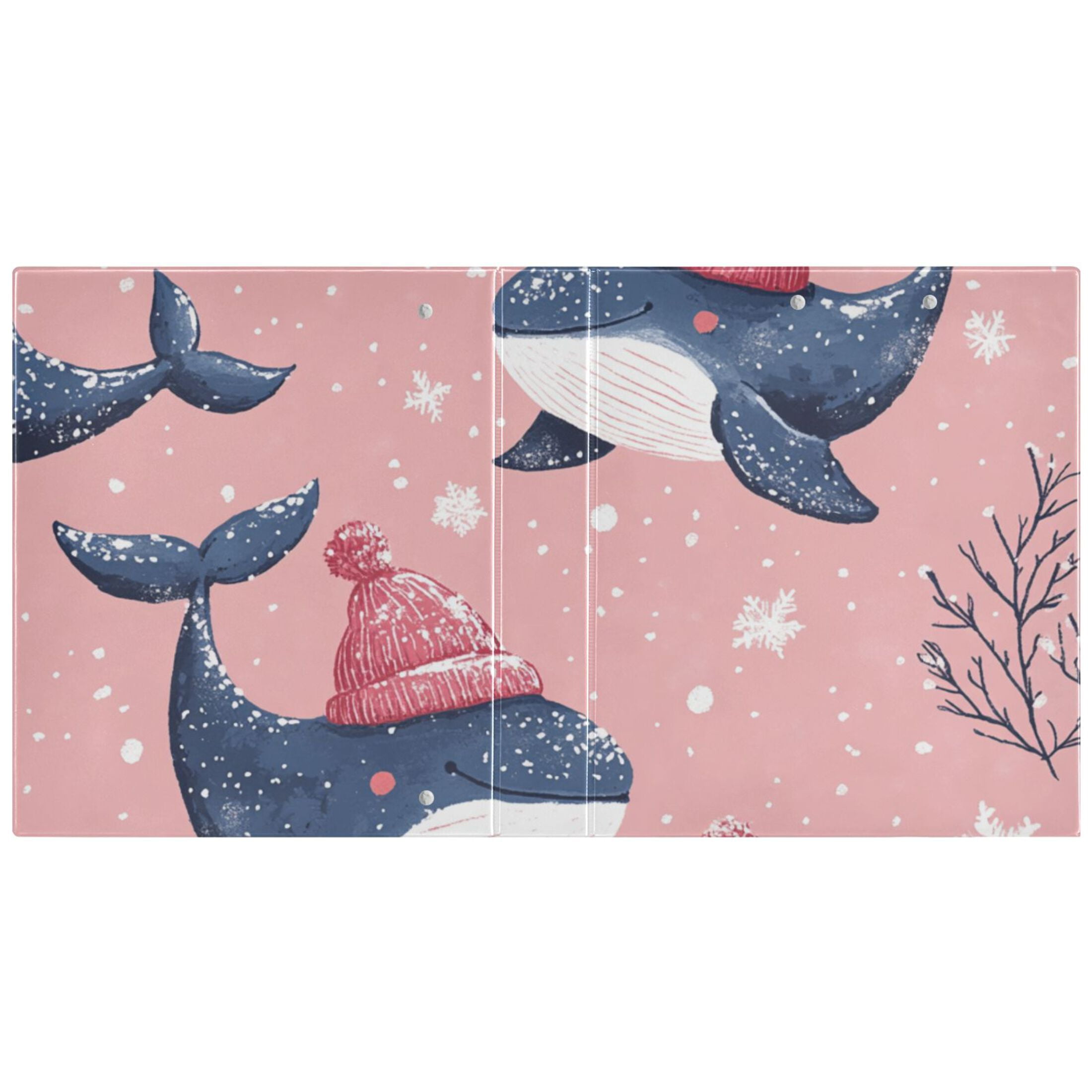 Whales and Snow 3 Ring Binders 1.5 inch Hardcover File Folders with Interior Pockets A4 Size Organizer for School Office Hospital