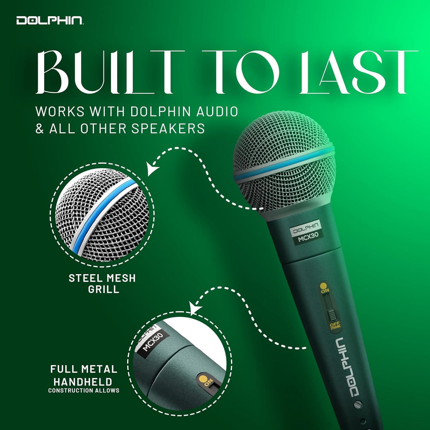 Dolphin MCX30 Handheld Dynamic Vocal Microphone, HQ Direct Connection Audio 1/4, Durable, Crystal Clear Sound, Detachable 14ft XLR Cable, Mic Stand Clip, & Carry Case