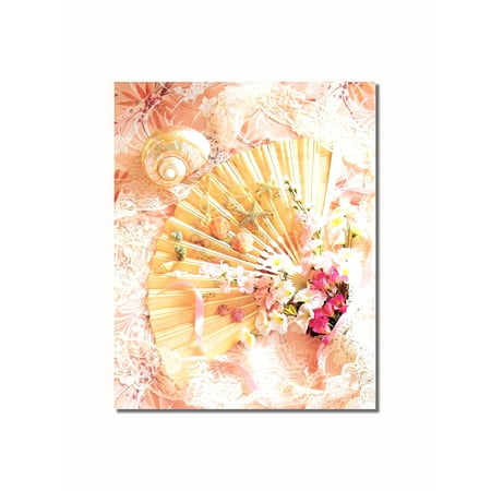 Fan Art - Fan and Seashells on Lace Flowers Wall Picture 8x10 Art Print