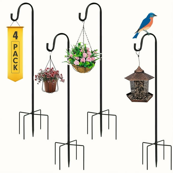 2-Pack Heavy Duty Shepherd Hooks - 47in Adjustable Black Metal Garden Hooks for Solar Lights, Bird Feeders & Hanging  - Outdoor Wedding/Patio Decor (Flagpole, Lanterns, Baskets)