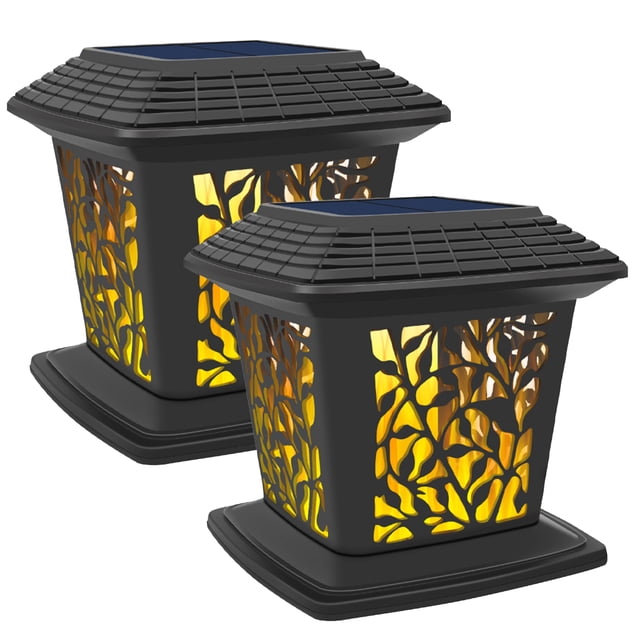 Zootealy Solar Powered Outdoor LED Pillar Lights with Dynamic Flame Mode, IP65 Waterproof, High Capacity Rechargeable Battery - Pack of 2, Multicolor Options, Ideal for Yard, Driveway, and Walkway