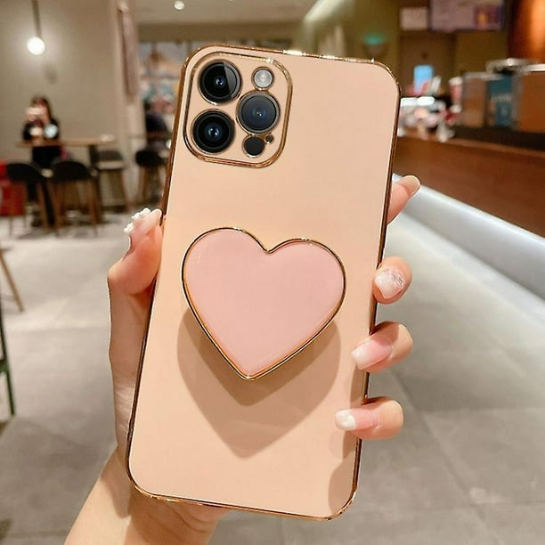 compatible iPhone 13 Electroplating Love Heart Holder TPU Phone Case