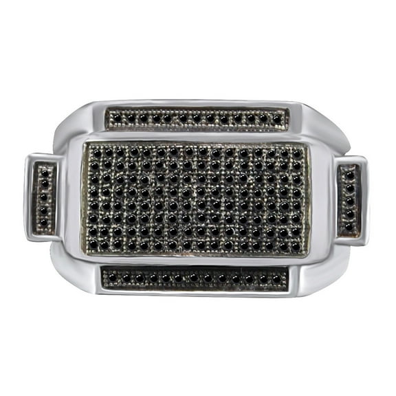 AFFY 1/2 Carat Round Shape Black Natural Diamond Cluster Men's Ring 14K White Gold Over Sterling Silver Ring Size-9