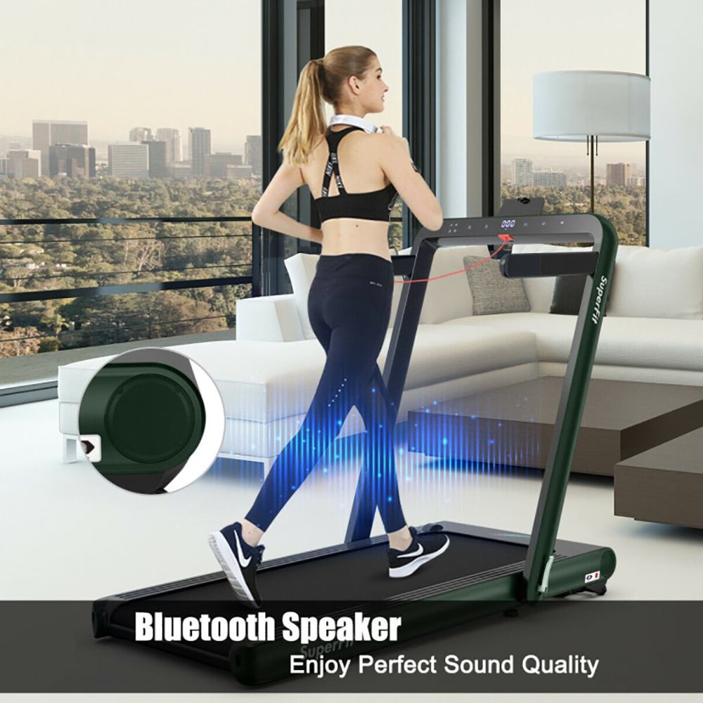 Spaco 4.75HP 2 In 1 Folding Treadmill with Remote APP Control-Green, Home Fitness Equipment for Walking & Running , Cardio Exercise Machine, Preset and Adjustable Programs